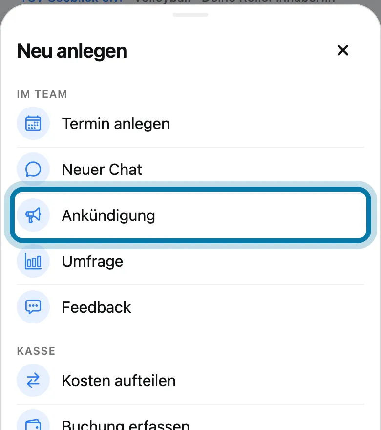 Tippe auf Ankündigung.