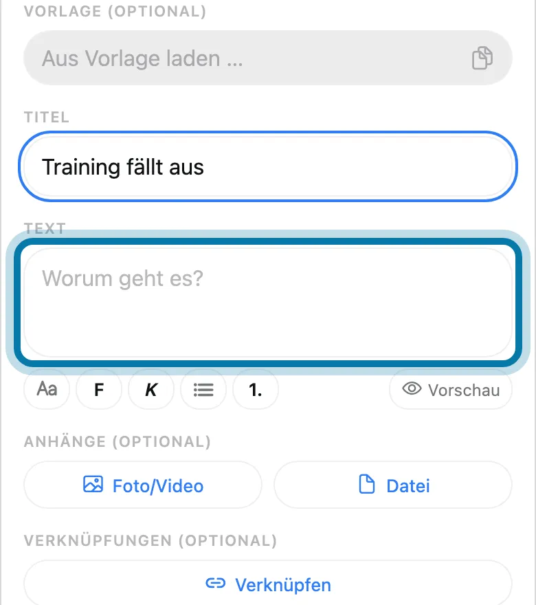 Schreib darunter den Text.
