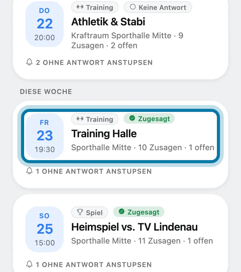 Tippe auf das Training.