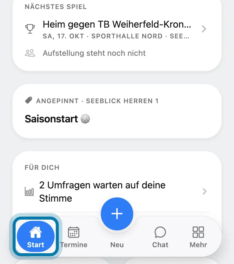 Tippe unten auf Start, dort steht oben, was gerade ansteht, und darunter Für dich.