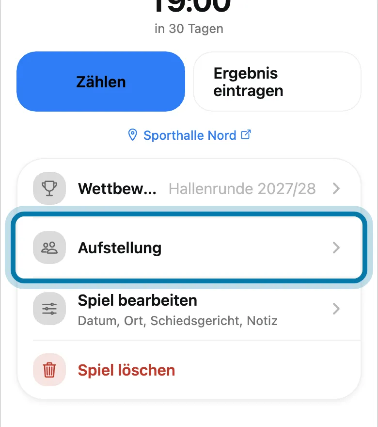 Tippe auf Aufstellung.