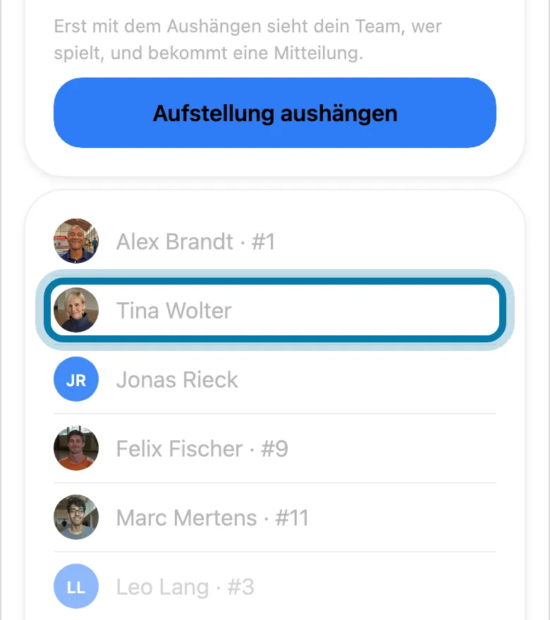 Tippe jede Person an, einmal für Start und zweimal für die Bank.