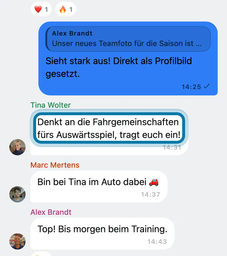 Halte die Nachricht gedrückt, bis das Menü aufgeht.