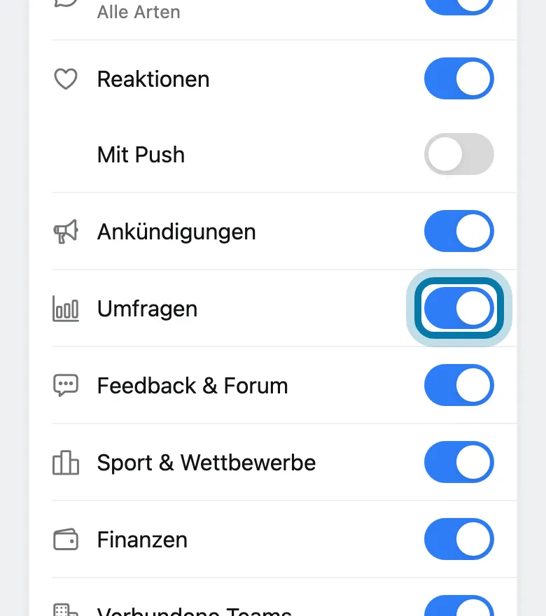 Schalte ab, was du nicht brauchst, etwa Umfragen.