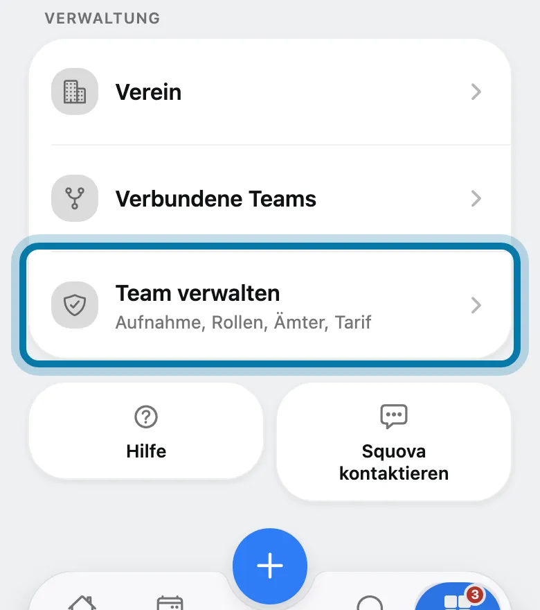 Tippe auf Team verwalten.