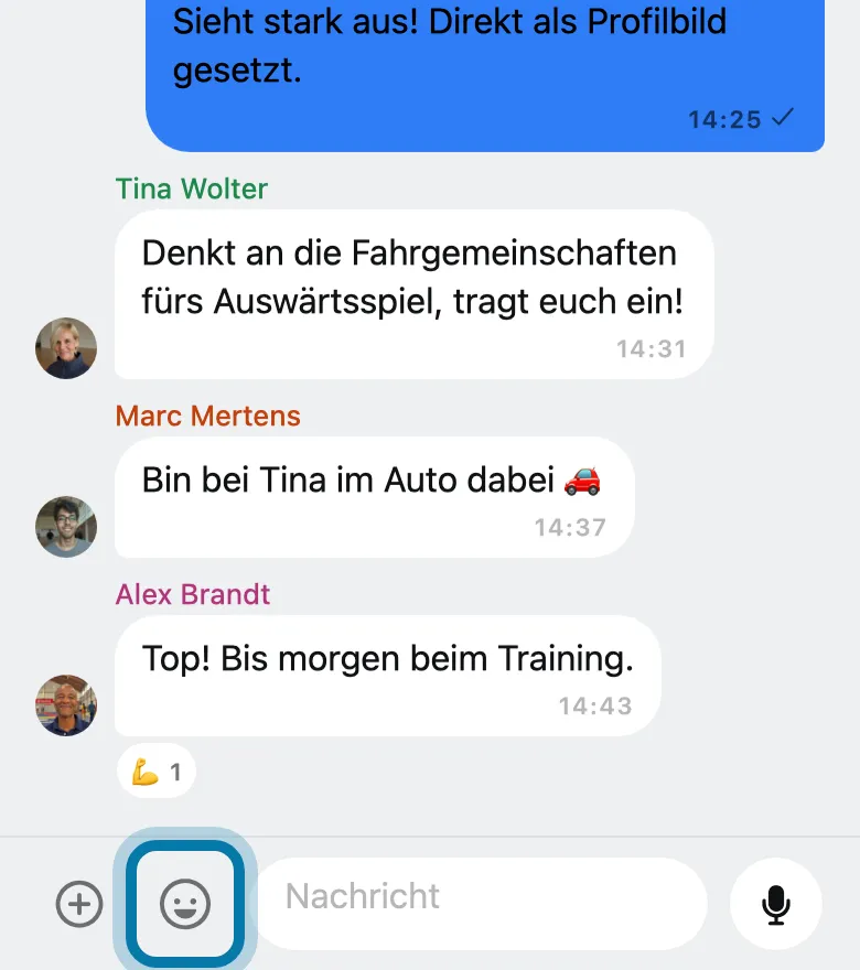 Tippe links neben dem Eingabefeld auf das Gesicht.
