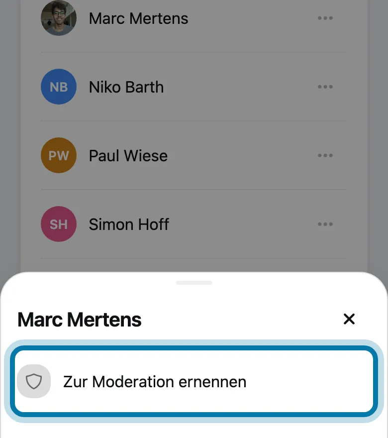 Tippe auf Zur Moderation ernennen.