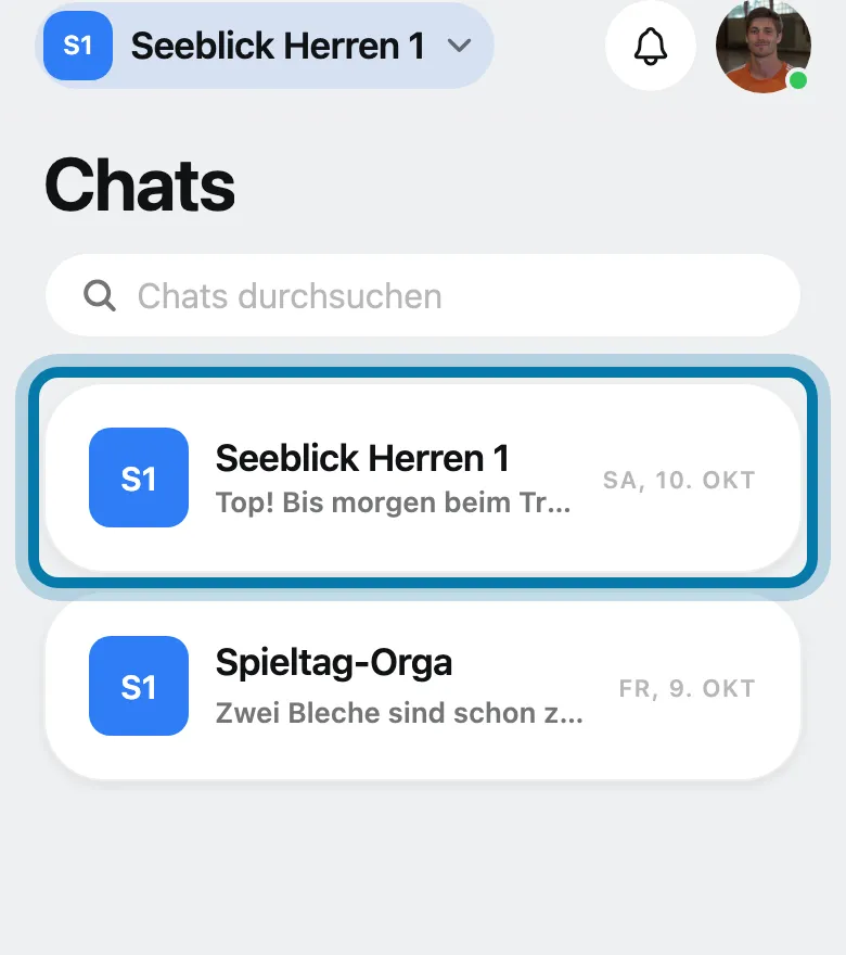 Tippe auf den Chat, in den der Termin soll.