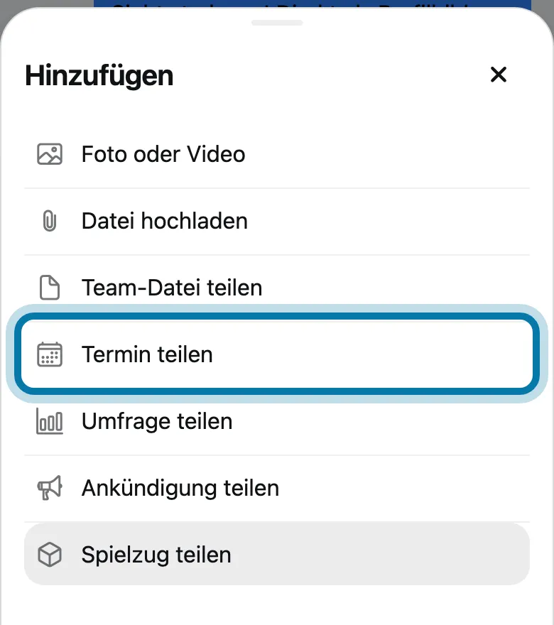 Tippe auf Termin teilen.