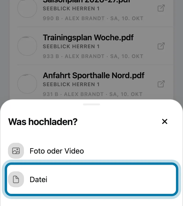 Tippe auf Datei und wähle sie auf deinem Gerät aus.