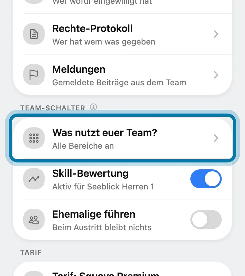 Tippe unter Team-Schalter auf Was nutzt euer Team?.