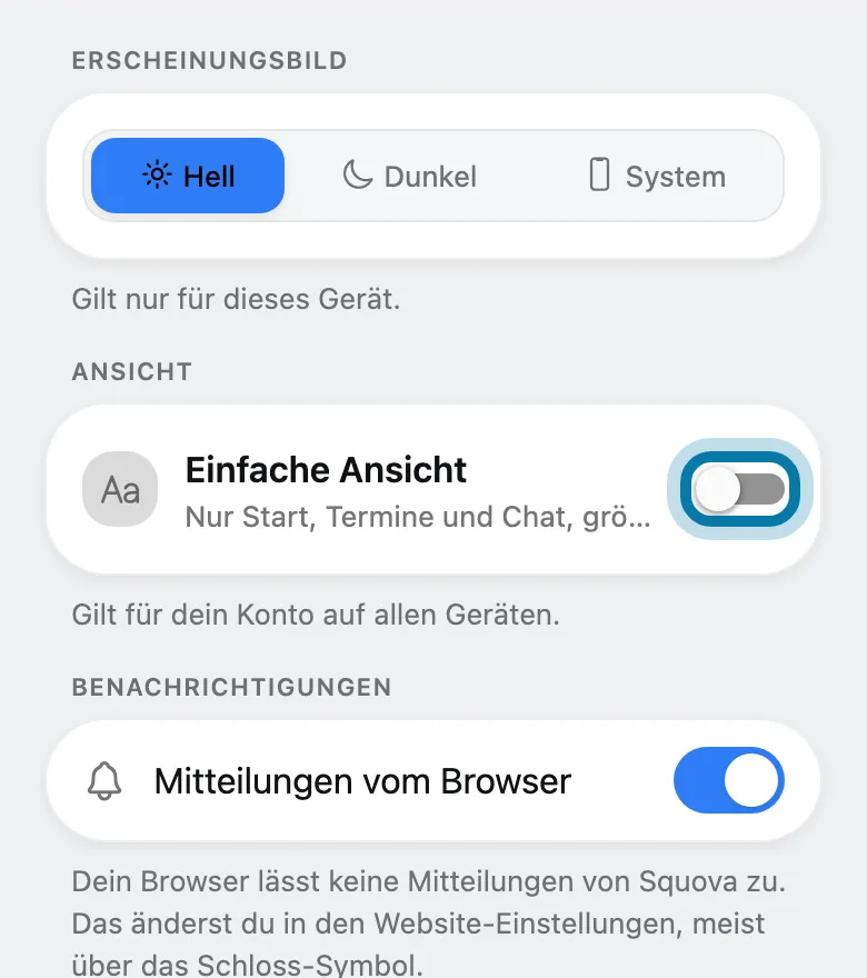 Schalte unter Ansicht die Einfache Ansicht ein.