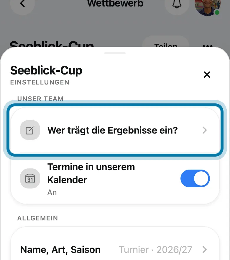 Tippe auf Wer trägt die Ergebnisse ein?.