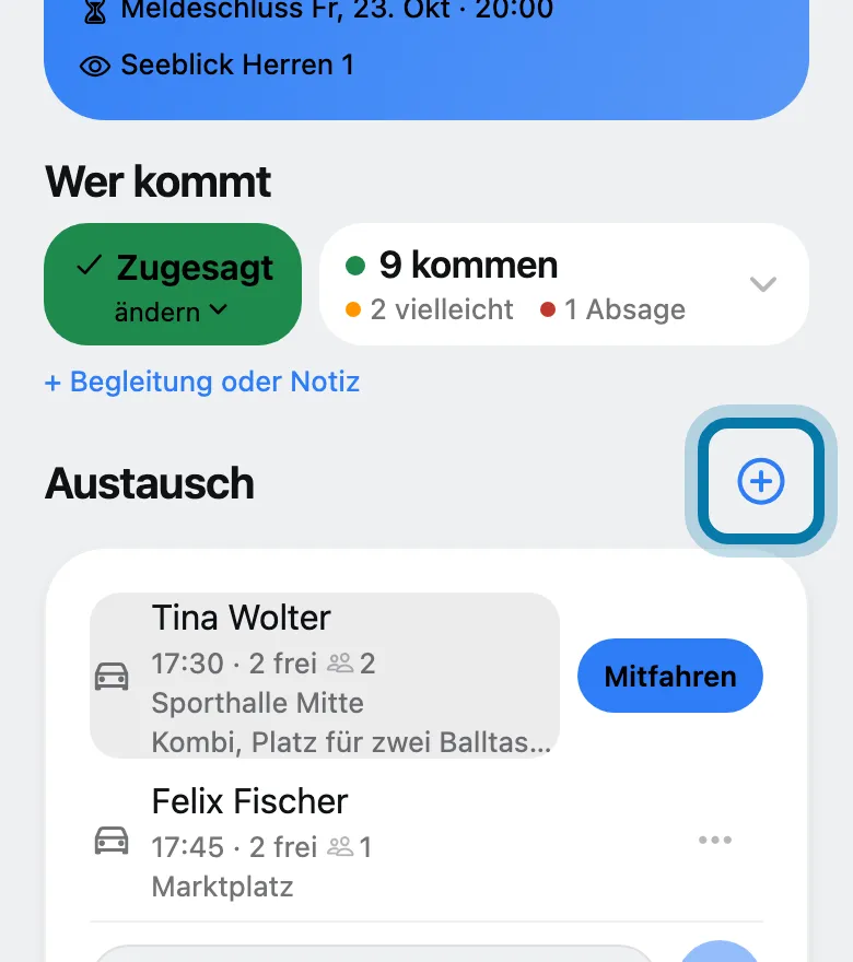 Tippe bei Austausch auf das Plus.