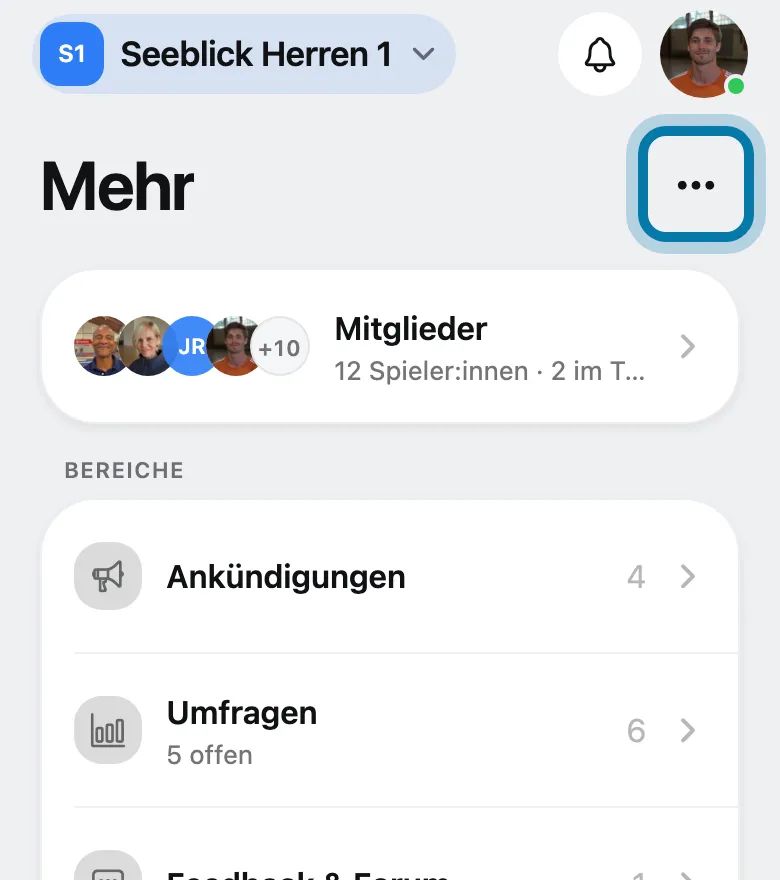 Tippe oben rechts neben Mehr auf ⋯.