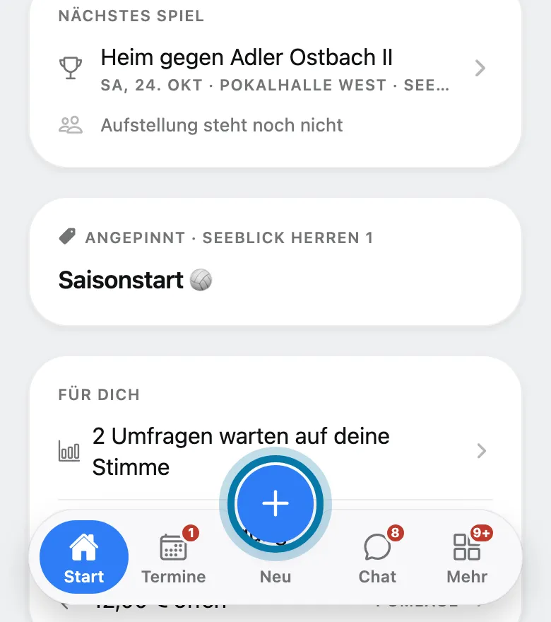 Tippe unten auf das Plus.