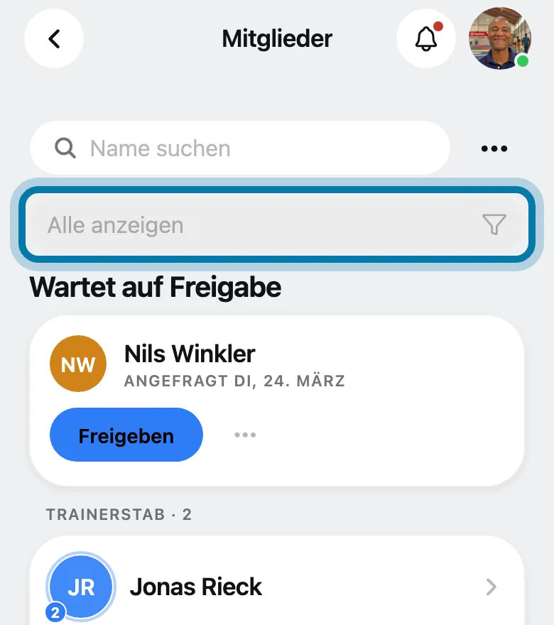 Tippe über der Liste auf Alle anzeigen.