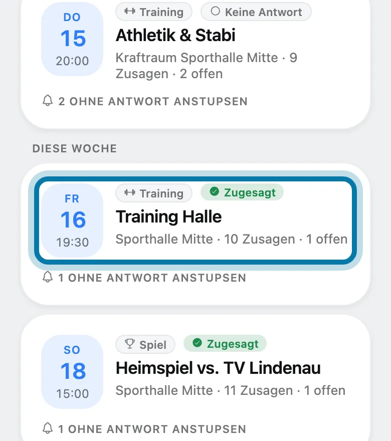 Tippe auf den Termin.