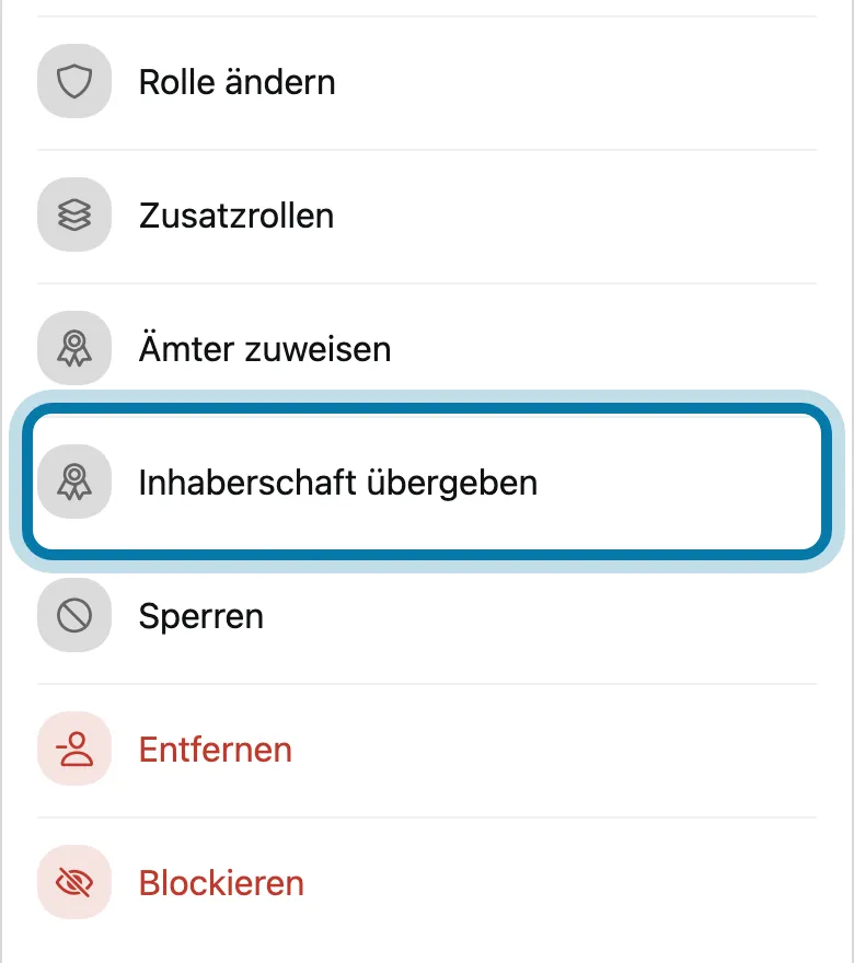 Tippe auf Inhaberschaft übergeben.