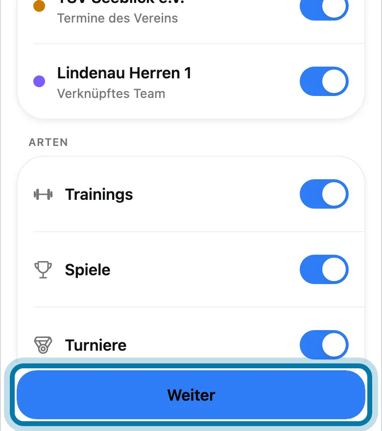 Tippe auf Weiter.