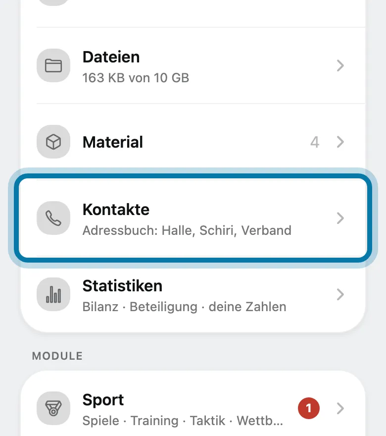 Tippe auf Kontakte.