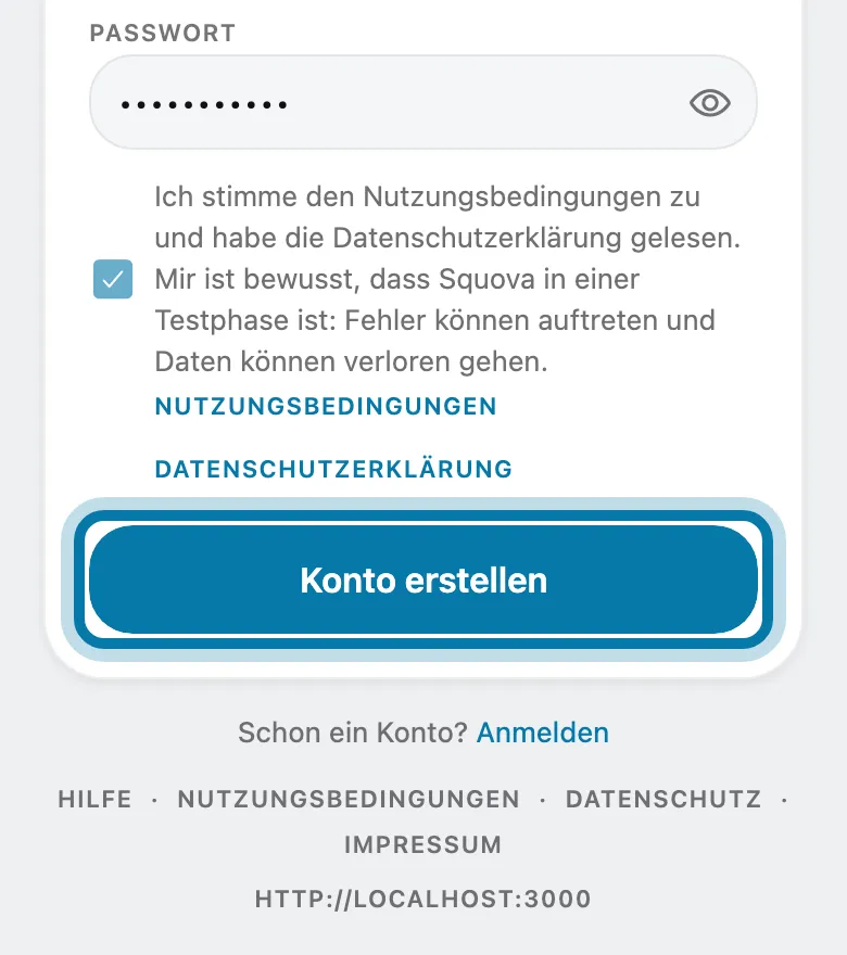 Tippe auf Konto erstellen.