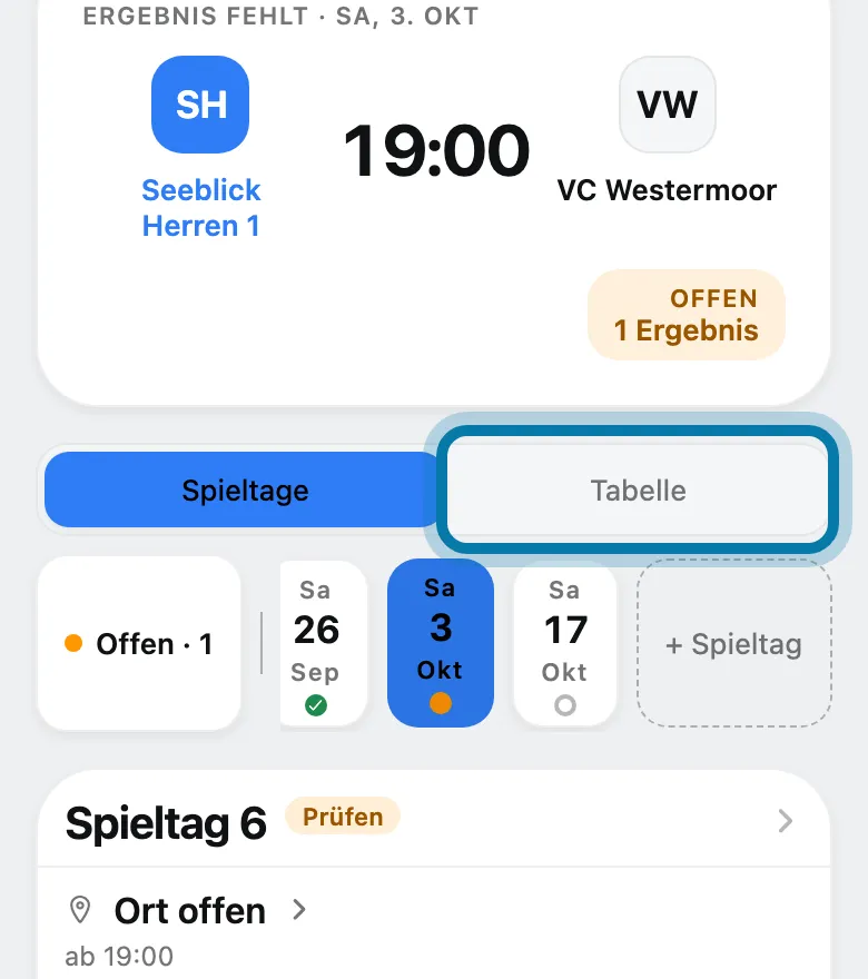 Tippe auf Tabelle.