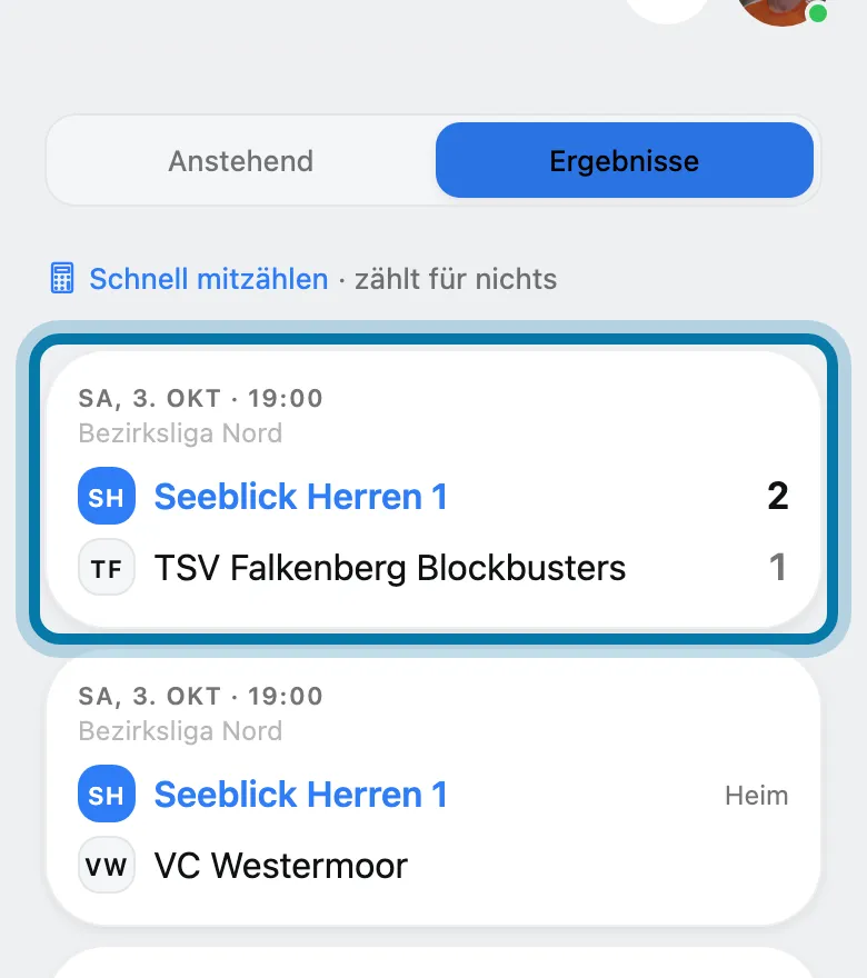 Tippe auf das Spiel.