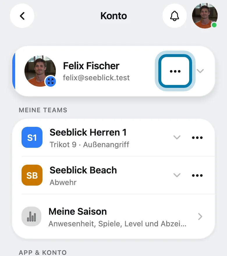 Tippe neben deinem Namen auf ⋯.