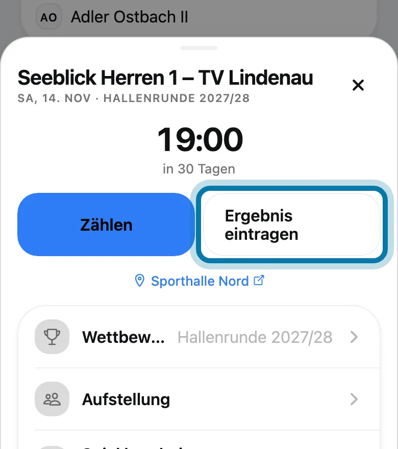 Tippe auf Ergebnis eintragen.