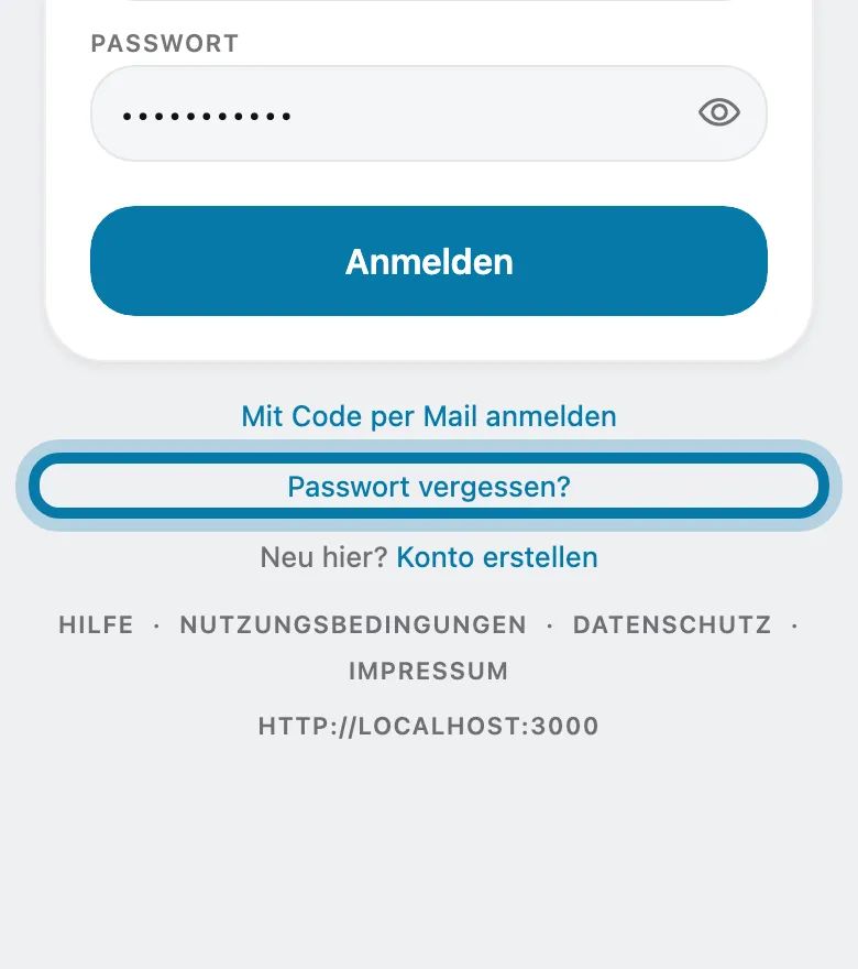 Tippe bei der Anmeldung auf Passwort vergessen?