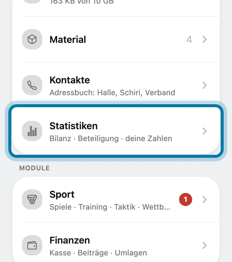 Tippe auf Statistiken.