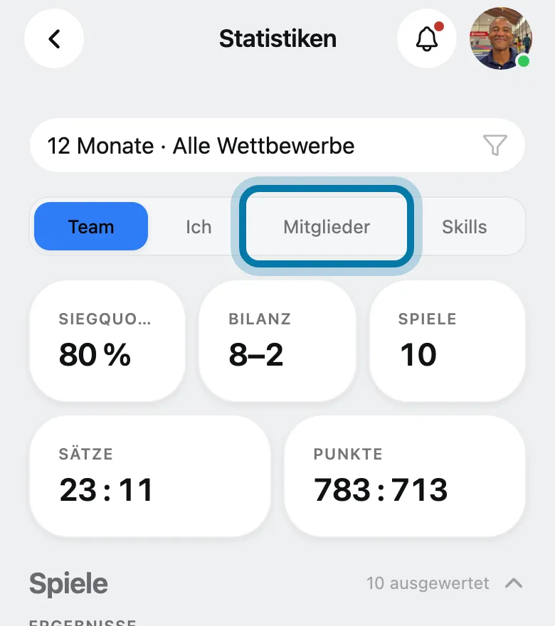 Tippe oben auf Mitglieder.