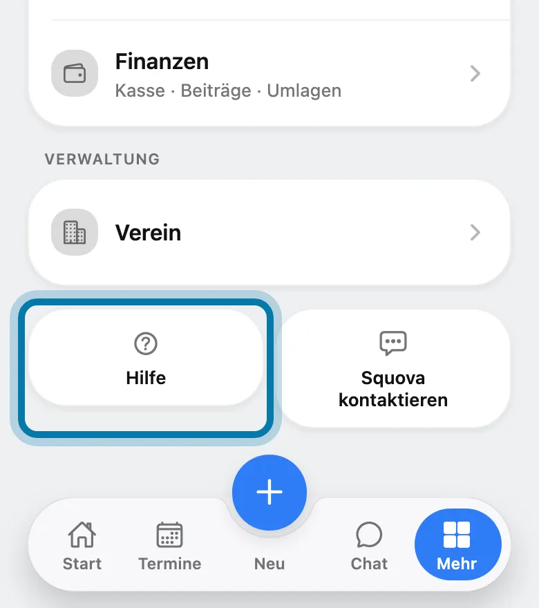 Tippe ganz unten auf Hilfe.