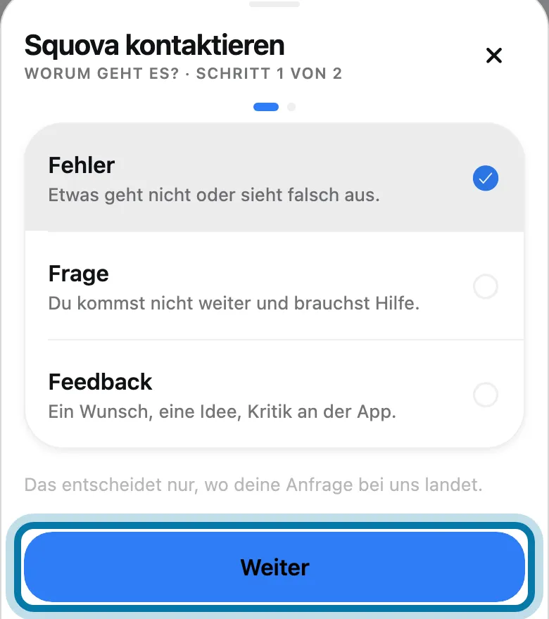 Tippe auf Weiter.