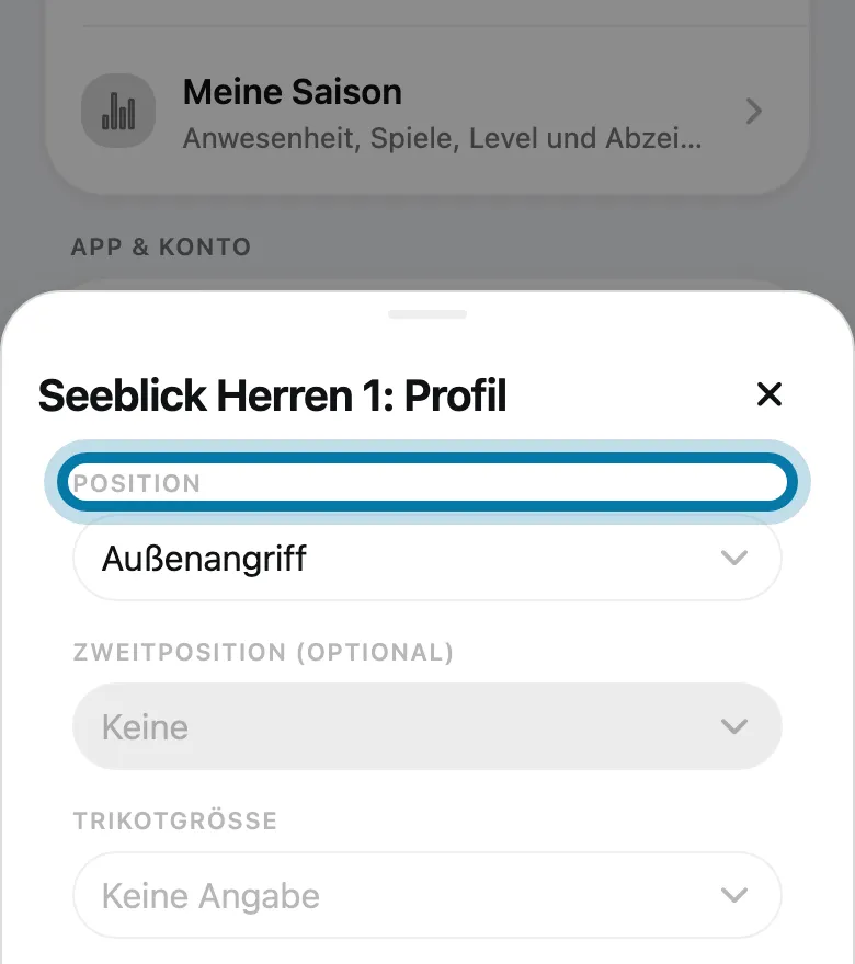 Wähle bei Position deine Position.