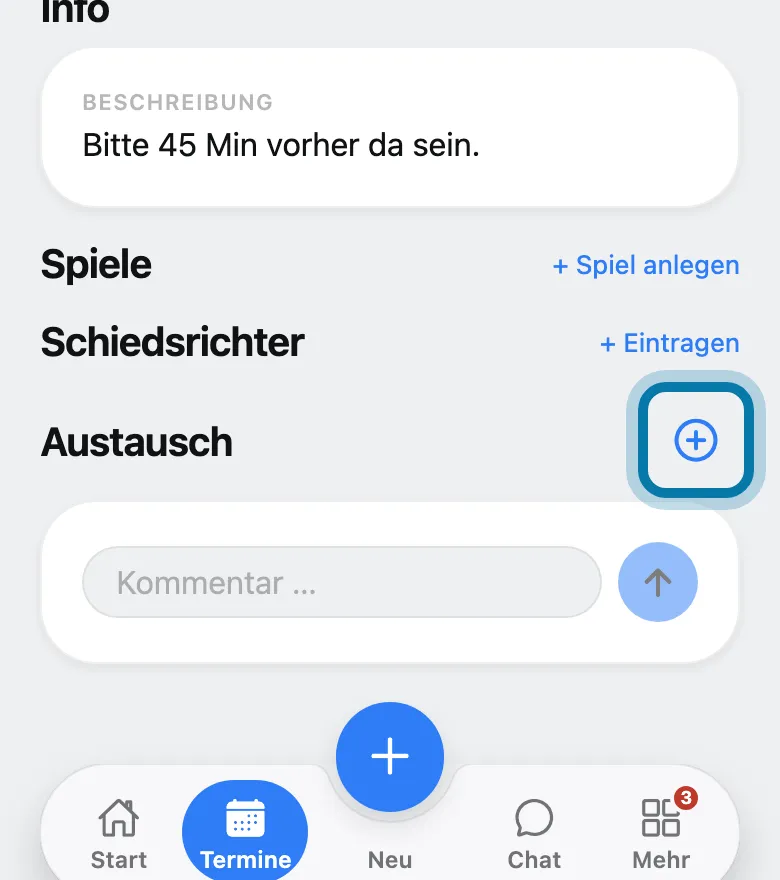 Tippe bei Austausch auf das Plus.