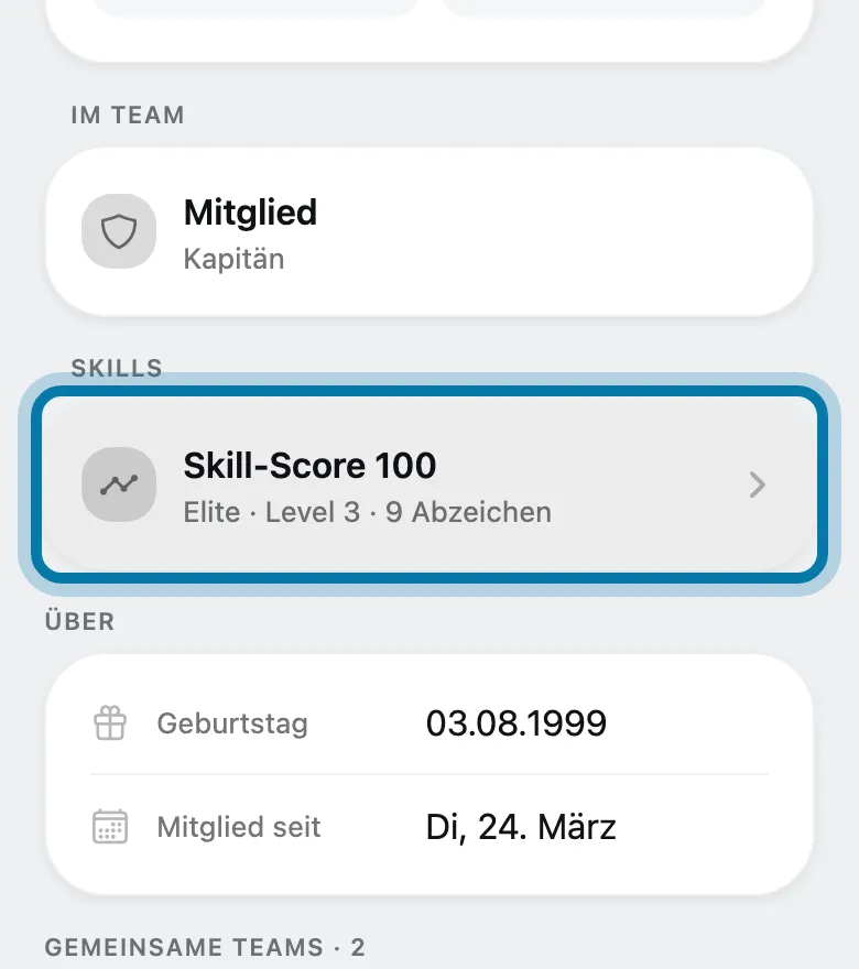 Tippe unter Skills auf die Zeile mit dem Skill-Score.