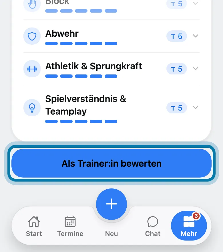 Tippe ganz unten auf Als Trainer:in bewerten.