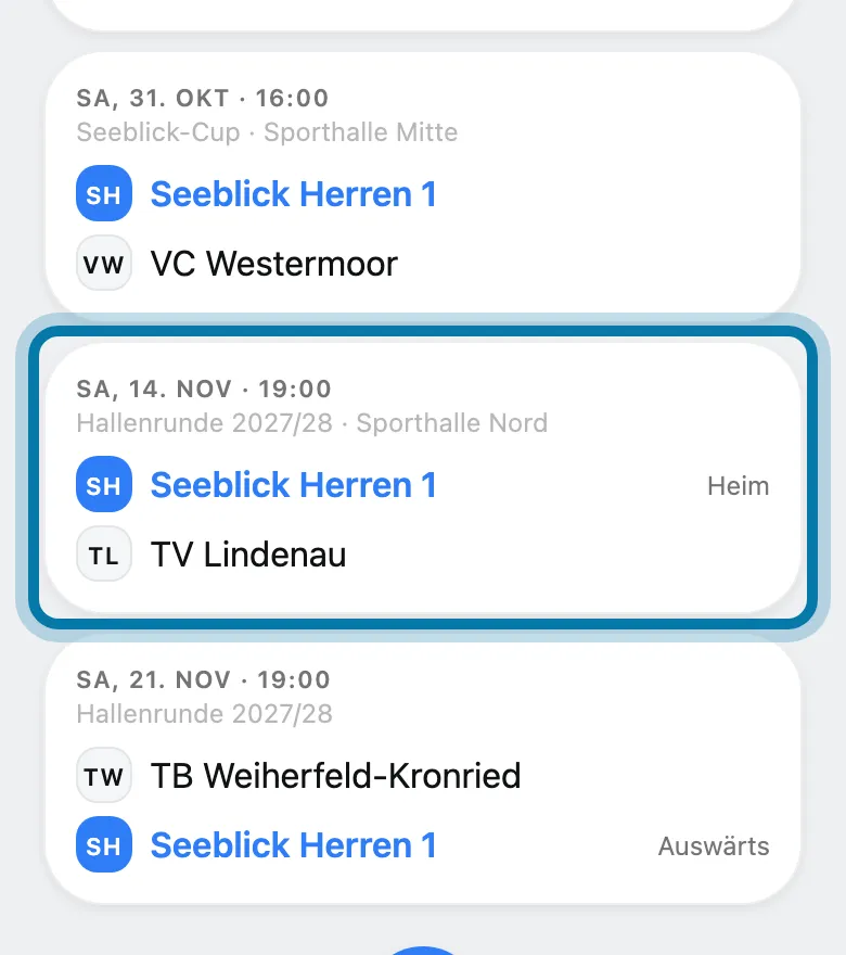 Tippe auf das Spiel.