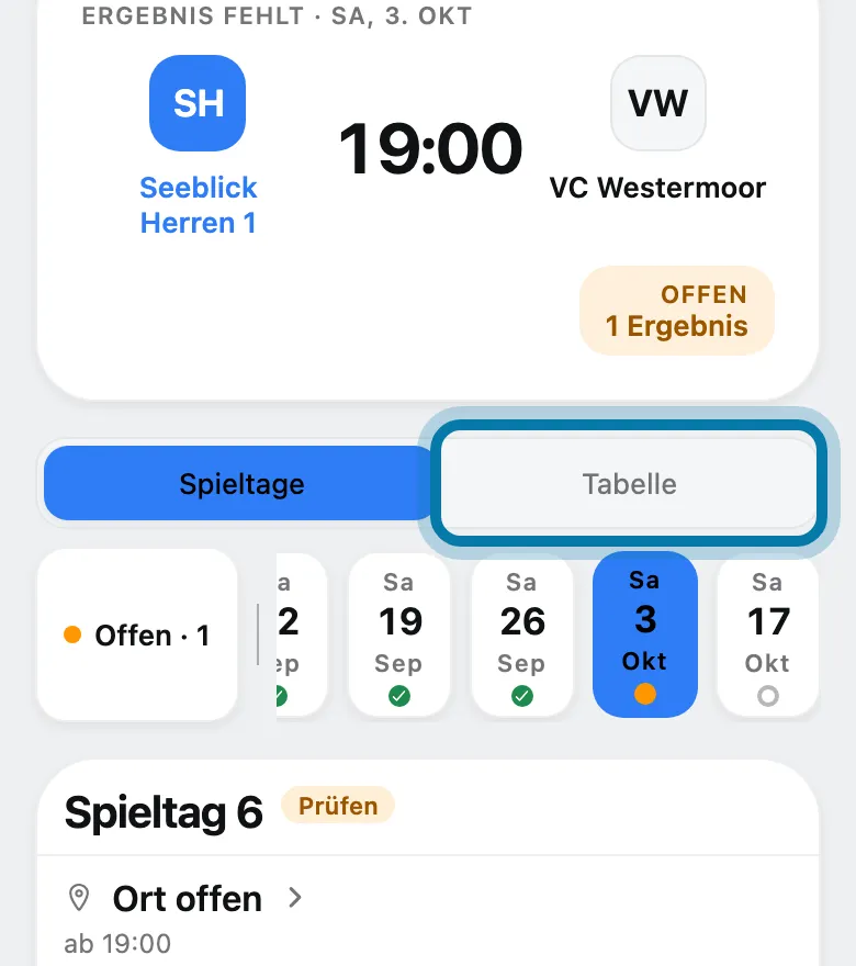 Tippe auf Tabelle.