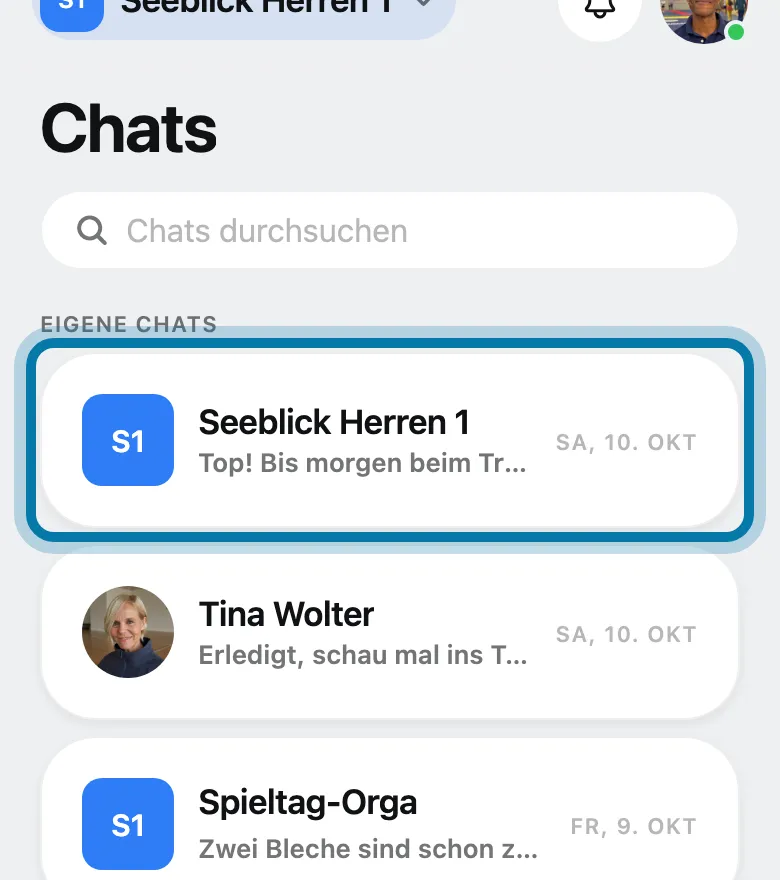 Tippe auf den Chat deines Teams.