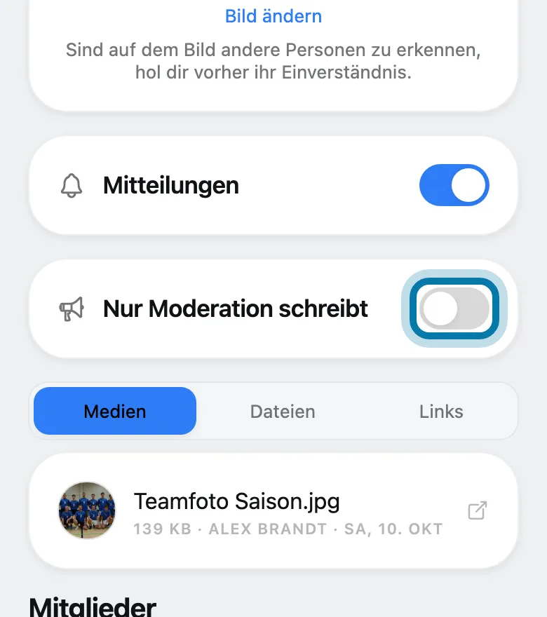 Schalte Nur Moderation schreibt ein, wenn nur ihr schreiben sollt.