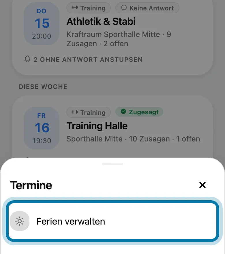 Tippe auf Ferien verwalten.