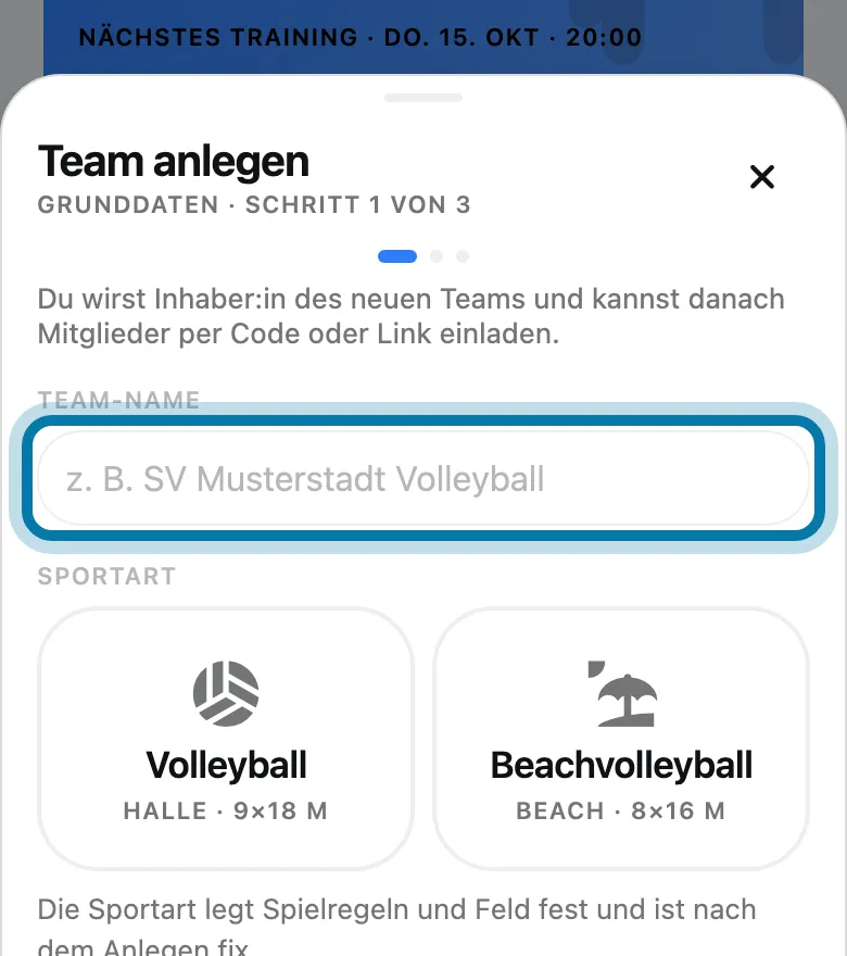Gib den Namen deines Teams ein.