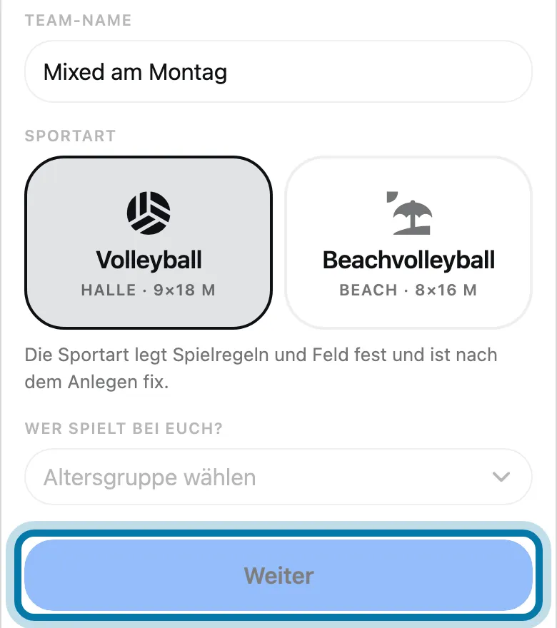 Tippe auf Weiter.