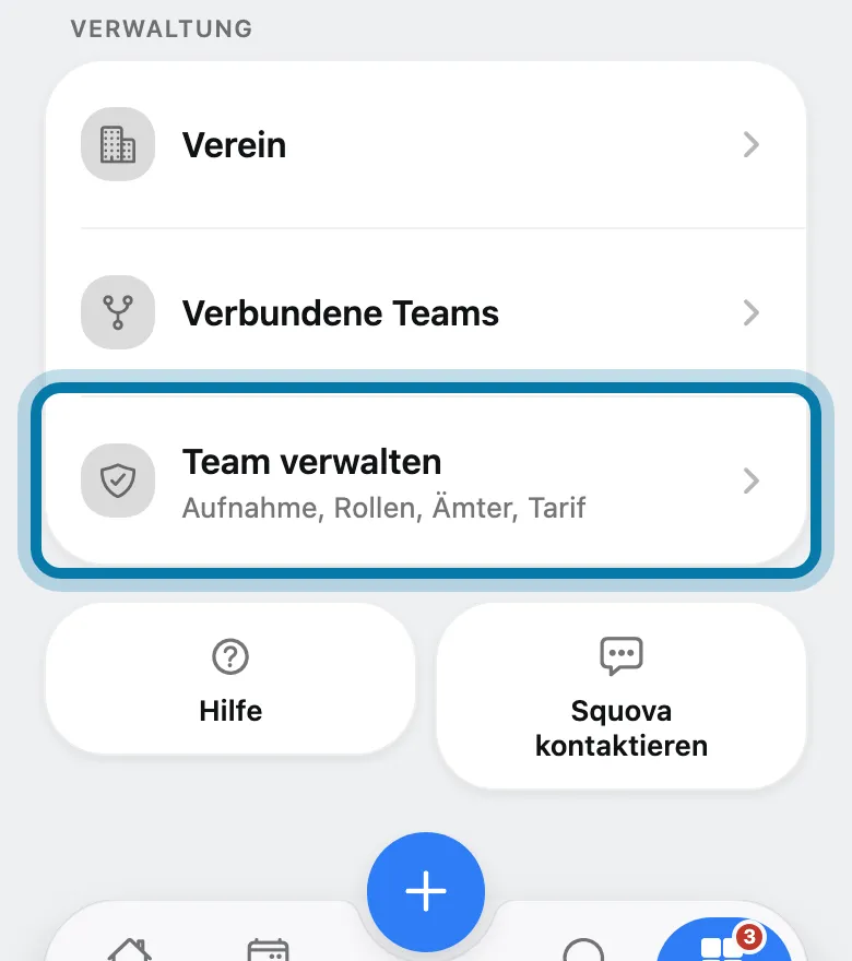 Tippe auf Team verwalten.