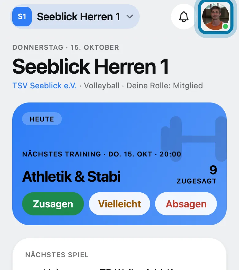 Tippe oben rechts auf dein Profilbild.