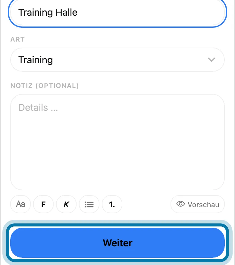 Tippe auf Weiter.