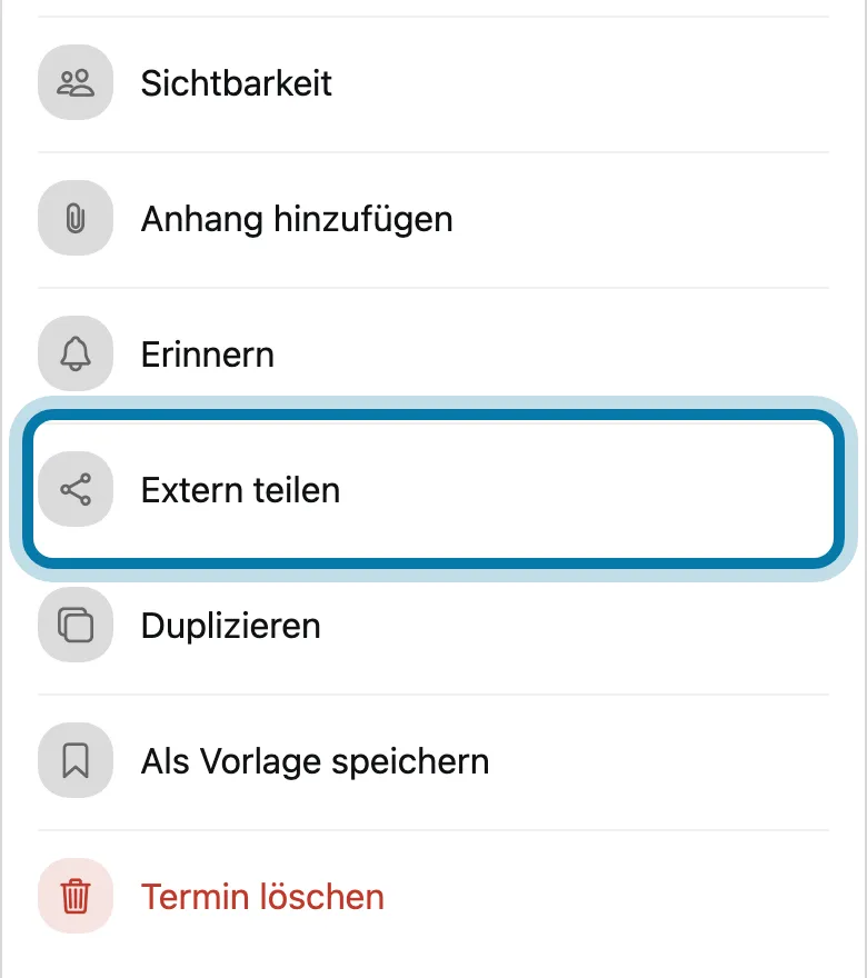Tippe auf Extern teilen.